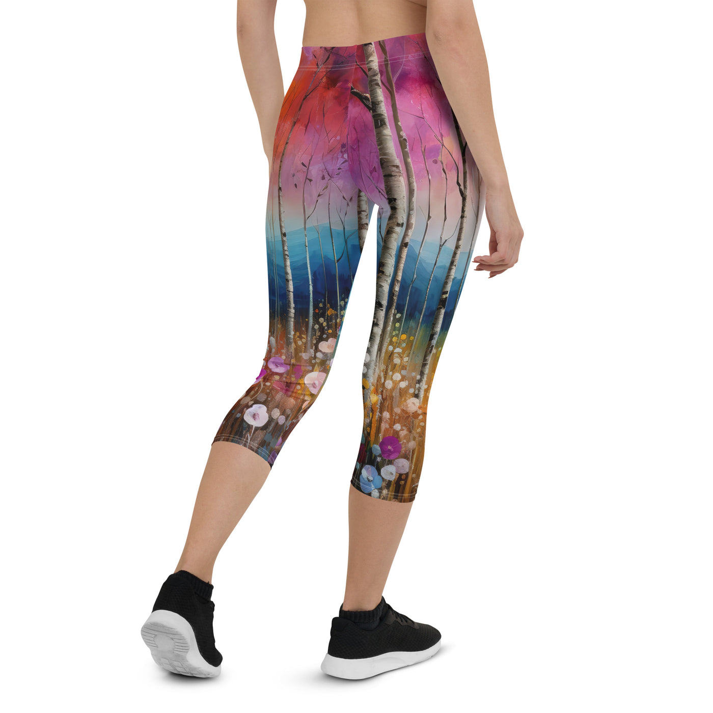 Berge, See, pinke Bäume und Blumen - Malerei - Capri Leggings (All-Over Print) berge xxx