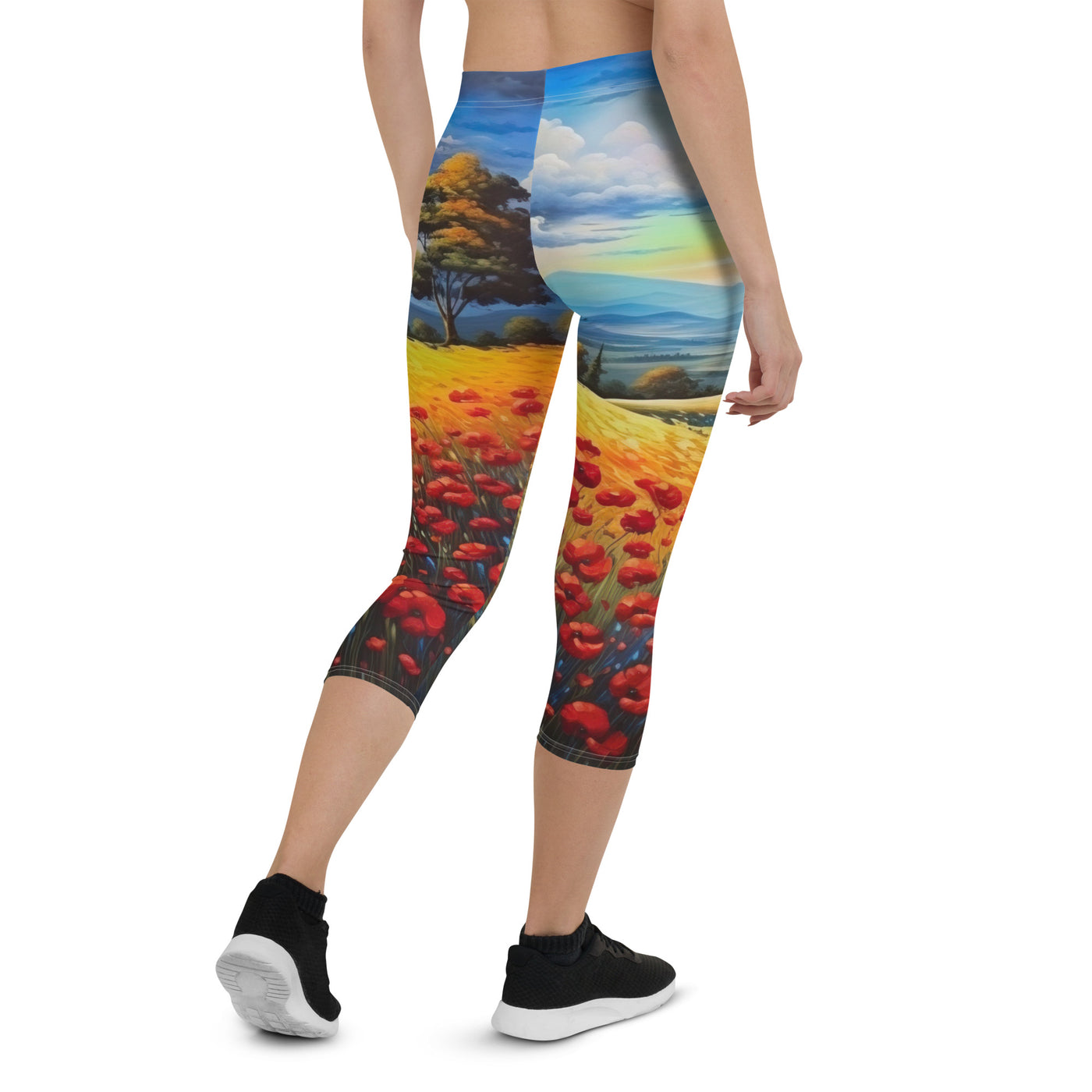 Feld mit roten Blumen und Berglandschaft - Landschaftsmalerei - Capri Leggings (All-Over Print) berge xxx