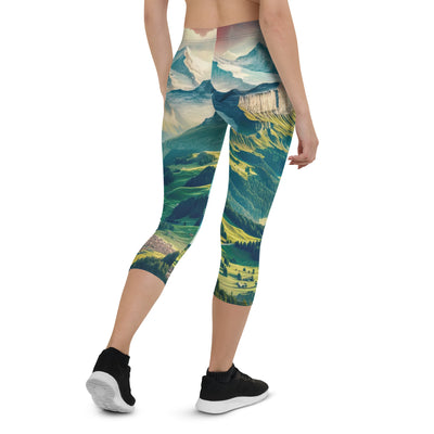 Berg Panorama: Schneeberge und Täler mit Schweizer Flagge - Capri Leggings (All-Over Print) berge xxx yyy zzz