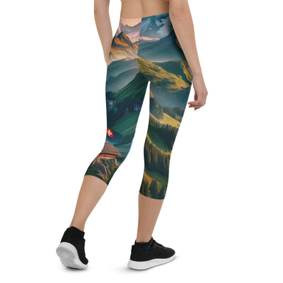 Schweizer Flagge, Alpenidylle: Dämmerlicht, epische Berge und stille Gewässer - Capri Leggings (All-Over Print) berge xxx yyy zzz