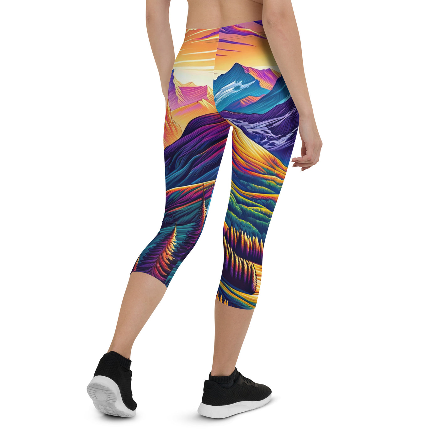 Bergpracht mit Schweizer Flagge: Farbenfrohe Illustration einer Berglandschaft - Capri Leggings (All-Over Print) berge xxx yyy zzz