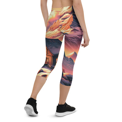 Berghütte im goldenen Sonnenuntergang: Digitale Alpenillustration - Capri Leggings (All-Over Print) berge xxx yyy zzz