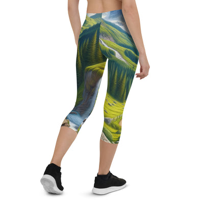 Wanderer in den Bergen und Wald: Digitale Malerei mit grünen kurvenreichen Pfaden - Capri Leggings (All-Over Print) wandern xxx yyy zzz