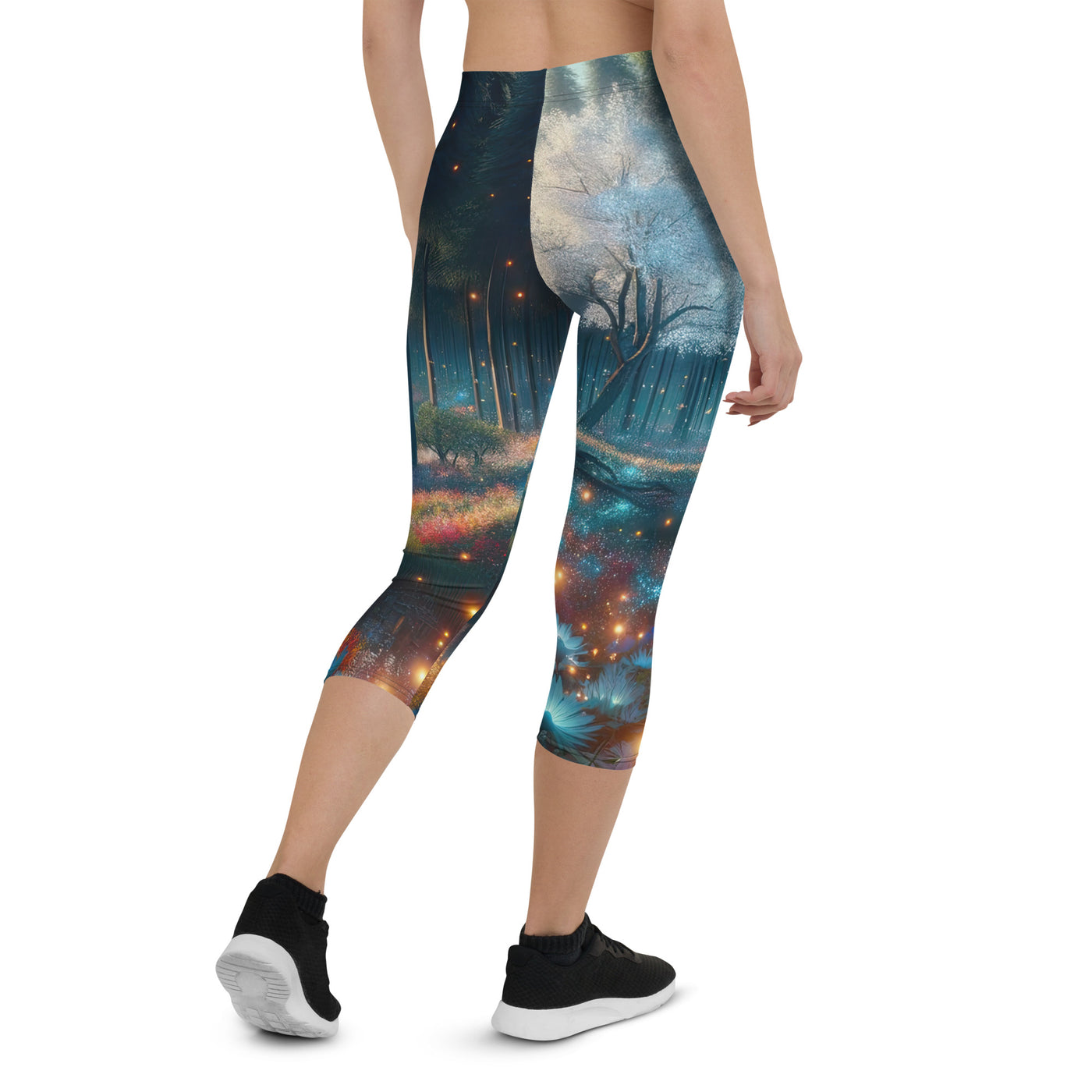 Ätherischer Alpenwald: Digitale Darstellung mit leuchtenden Bäumen und Blumen - Capri Leggings (All-Over Print) camping xxx yyy zzz