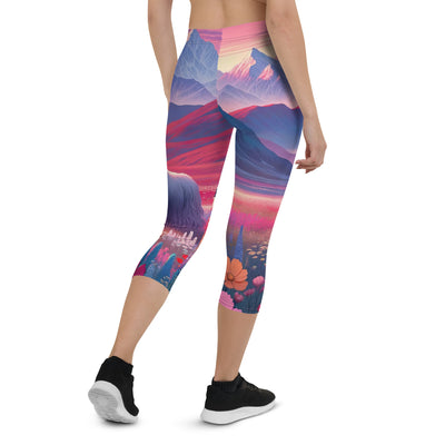 Verträumte Berg-Abenddämmerung mit Hochlandrind und blumigem Glanz - Capri Leggings (All-Over Print) berge xxx yyy zzz