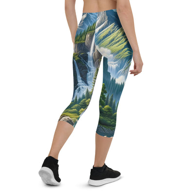 Illustration einer unberührten Alpenkulisse im Hochsommer. Wasserfall und See - Capri Leggings (All-Over Print) berge xxx yyy zzz