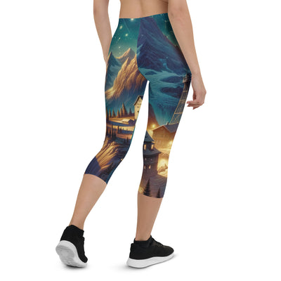 Alpine Wildnis mit Bergdorf unter sternenklarem Nachthimmel - Capri Leggings (All-Over Print) berge xxx yyy zzz