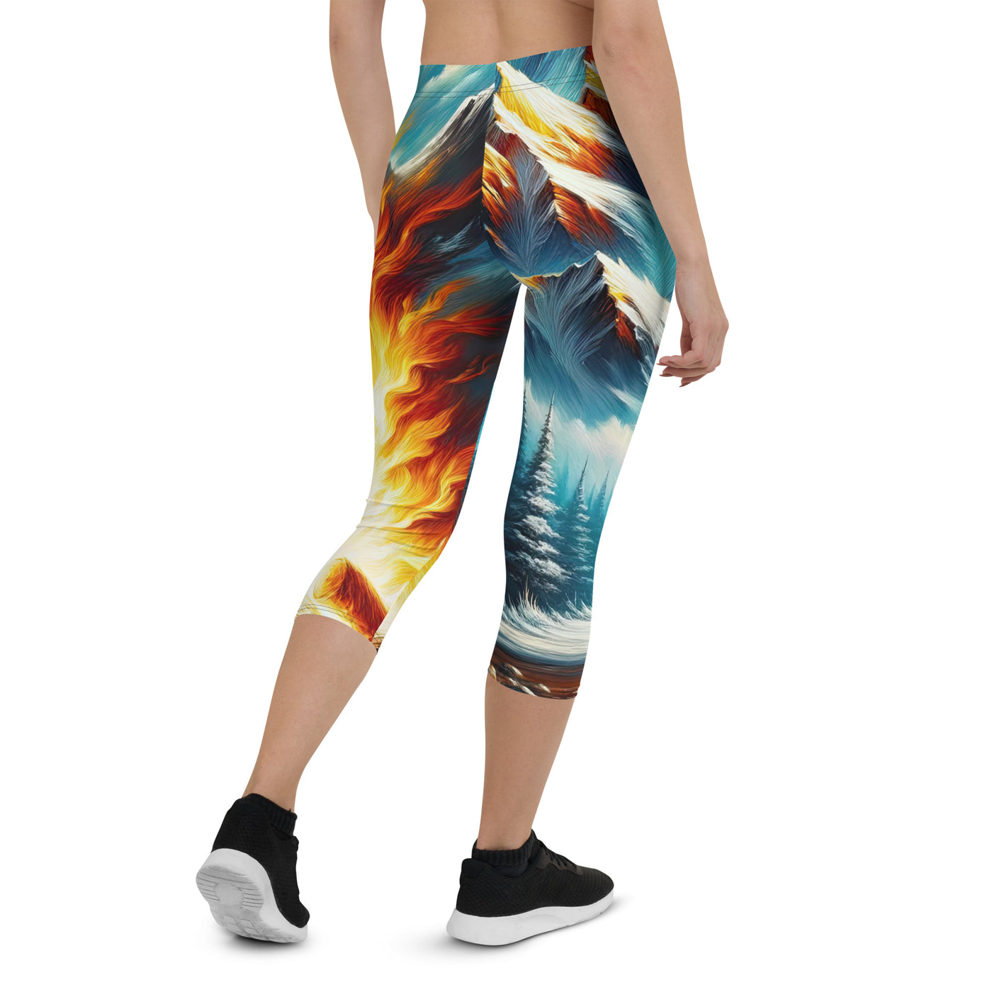 Ölgemälde von Feuer und Eis: Lagerfeuer und Alpen im Kontrast, warme Flammen - Capri Leggings (All-Over Print) camping xxx yyy zzz