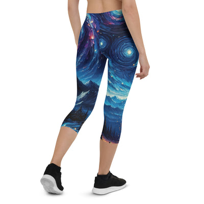 Sternennacht über den Alpen inspiriertes Ölgemälde, mystischer Nachthimmel in Blau - Capri Leggings (All-Over Print) camping xxx yyy zzz