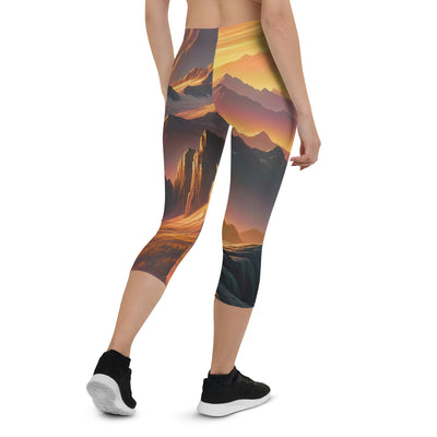 Ölgemälde der Alpen in der goldenen Stunde mit Wanderer, Orange-Rosa Bergpanorama - Capri Leggings (All-Over Print) wandern xxx yyy zzz