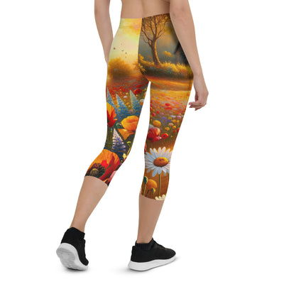 Ölgemälde eines Blumenfeldes im Sonnenuntergang, leuchtende Farbpalette - Capri Leggings (All-Over Print) camping xxx yyy zzz