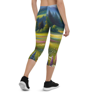 Ölgemälde einer Almwiese, Meer aus Wildblumen in Gelb- und Lilatönen - Capri Leggings (All-Over Print) berge xxx yyy zzz