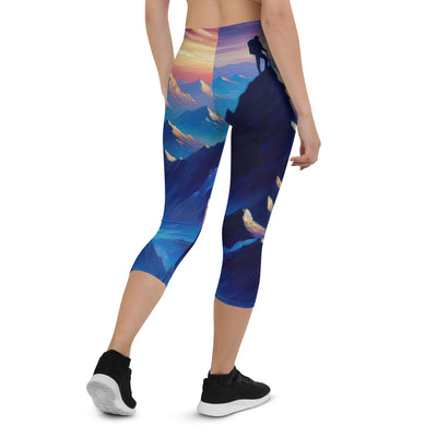 Ölgemälde eines ruhigen Alpenabends mit Bergsteigersilhouette auf dem Gipfel - Capri Leggings (All-Over Print) wandern xxx yyy zzz