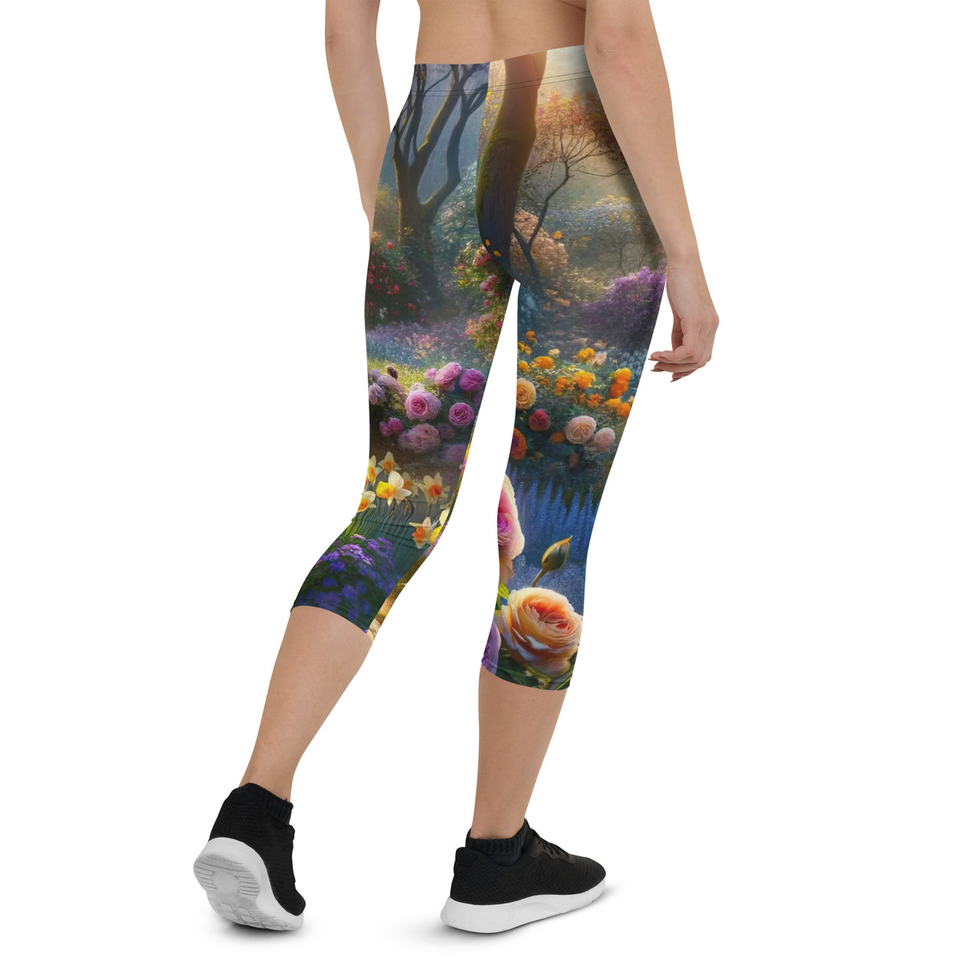 Foto einer Gartenszene im Frühling mit Weg durch blühende Rosen und Veilchen - Capri Leggings (All-Over Print) camping xxx yyy zzz