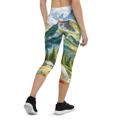 Quadratisches Aquarell der Alpen, Berge mit schneebedeckten Spitzen - Capri Leggings (All-Over Print) berge xxx yyy zzz