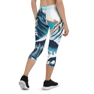 Vektorgrafik eines Wolfes im winterlichen Alpenmorgen, Berge mit Schnee- und Felsmustern - Capri Leggings (All-Over Print) berge xxx yyy zzz