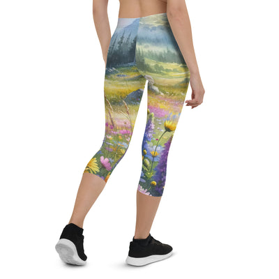 Aquarell einer Almwiese in Ruhe, Wildblumenteppich in Gelb, Lila, Rosa - Capri Leggings (All-Over Print) berge xxx yyy zzz