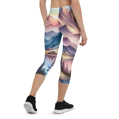 Aquarell einer Dämmerung in den Alpen, Boot auf einem See in Pastell-Licht - Capri Leggings (All-Over Print) berge xxx yyy zzz