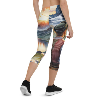 Aquarell einer Berglandschaft in der goldenen Stunde mit österreichischem Wanderer - Capri Leggings (All-Over Print) wandern xxx yyy zzz