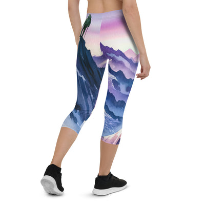 Aquarell eines Bergsteigers auf einem Alpengipfel in der Abenddämmerung - Capri Leggings (All-Over Print) wandern xxx yyy zzz