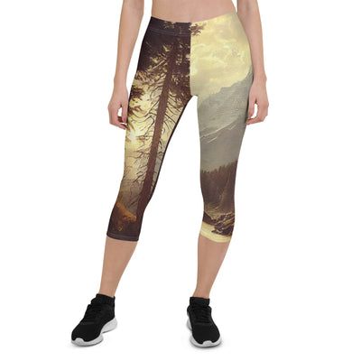 Landschaft mit Bergen, Fluss und Bäumen - Malerei - Capri Leggings (All-Over Print) berge xxx XL