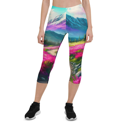 Berg, pinke Blumen und Wanderweg - Landschaftsmalerei - Capri Leggings (All-Over Print) berge xxx XL