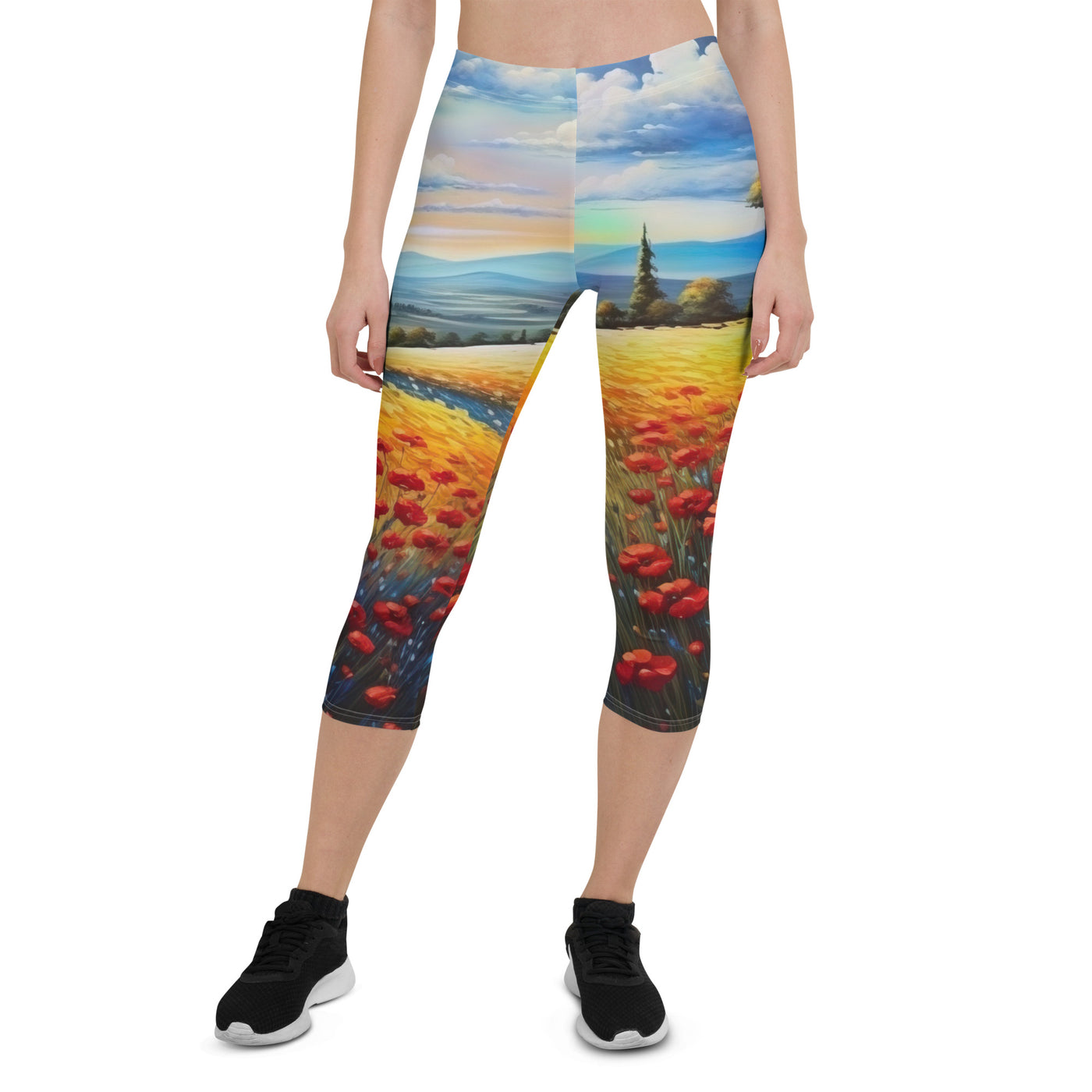 Feld mit roten Blumen und Berglandschaft - Landschaftsmalerei - Capri Leggings (All-Over Print) berge xxx XL