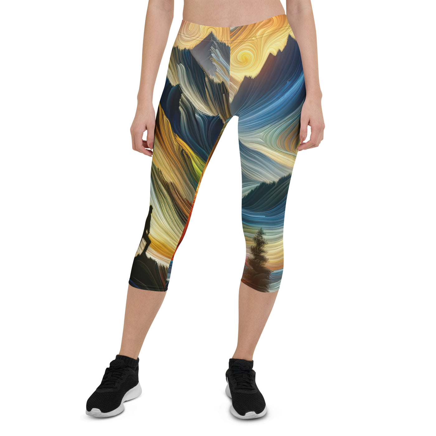 Abstraktes Kunstgemälde der Alpen mit wirbelnden, lebendigen Farben und dynamischen Mustern. Wanderer Silhouette - All-Over Print Capri wandern xxx yyy zzz XL