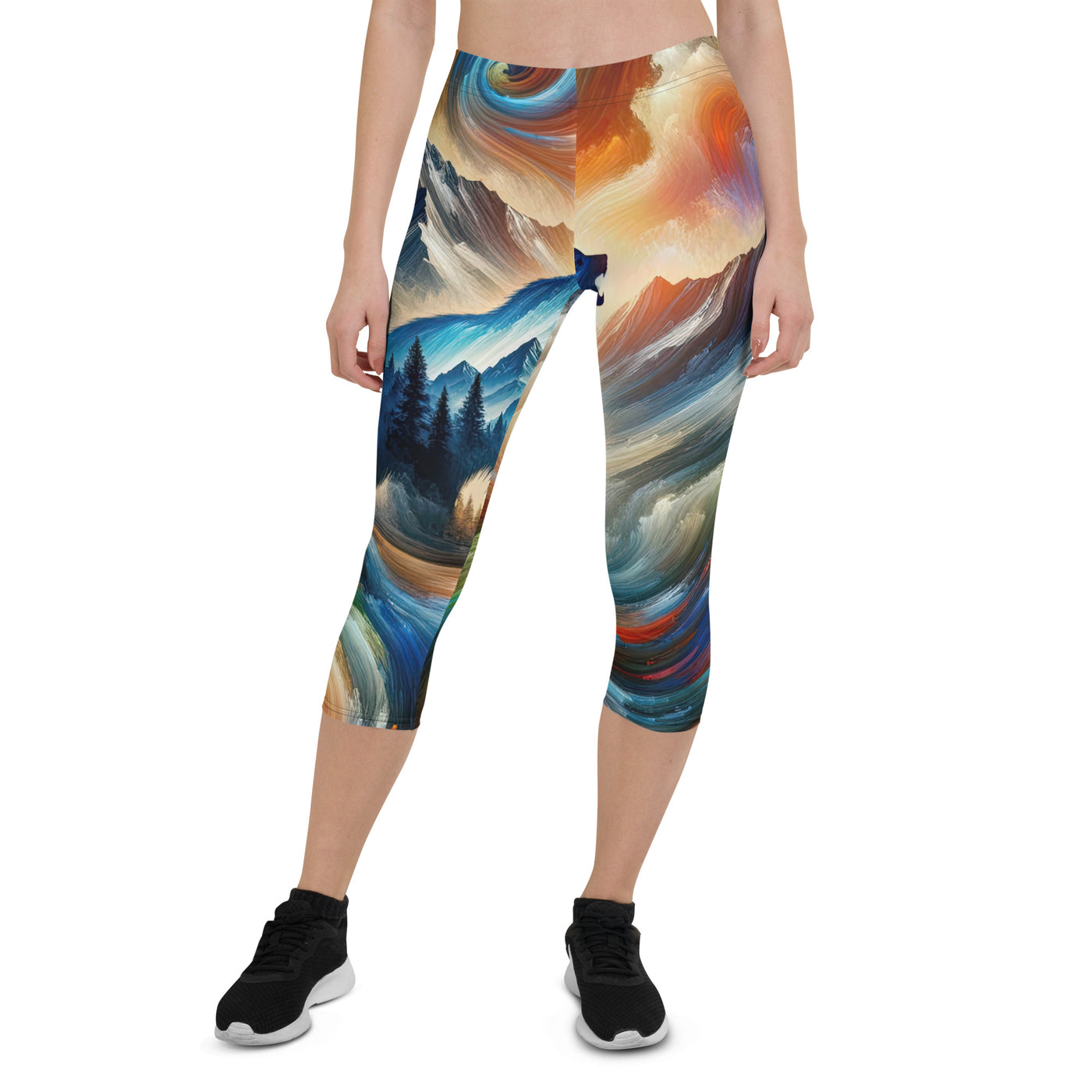 Lebendige Alpen und Bären Sillhouette über Berggipfel - Abstraktes Gemälde - Capri Leggings (All-Over Print) camping xxx yyy zzz XL