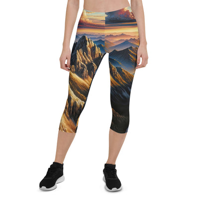 Alpen in Abenddämmerung: Acrylgemälde mit beleuchteten Berggipfeln - Capri Leggings (All-Over Print) berge xxx yyy zzz XL