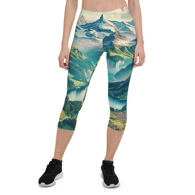 Berg Panorama: Schneeberge und Täler mit Schweizer Flagge - Capri Leggings (All-Over Print) berge xxx yyy zzz XL