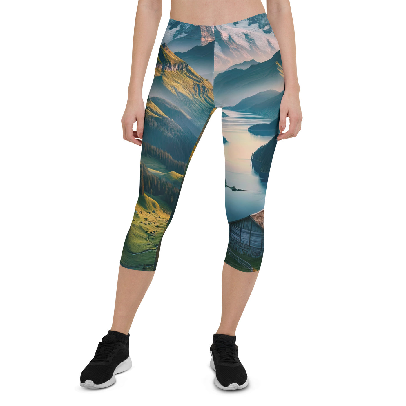 Schweizer Flagge, Alpenidylle: Dämmerlicht, epische Berge und stille Gewässer - Capri Leggings (All-Over Print) berge xxx yyy zzz XL