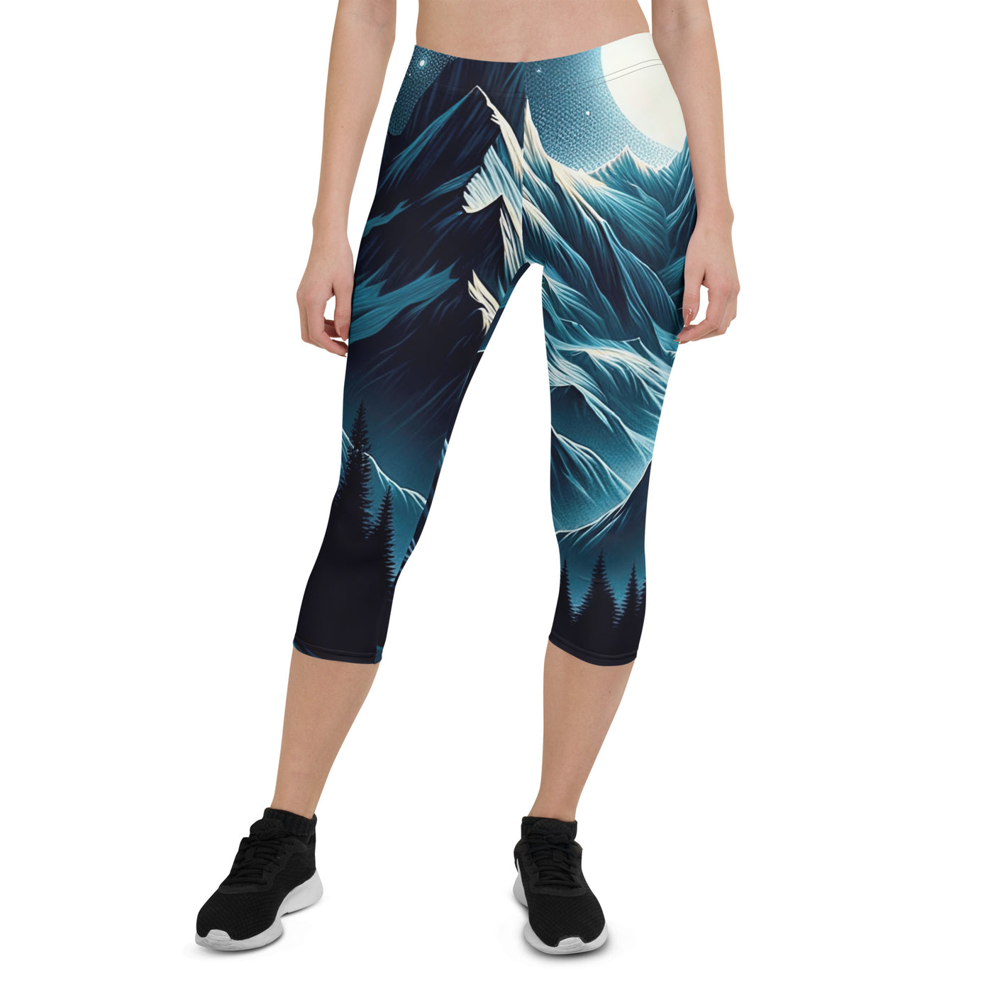 Alpennacht mit Zelt: Mondglanz auf Gipfeln und Tälern, sternenklarer Himmel - Capri Leggings (All-Over Print) berge xxx yyy zzz XL