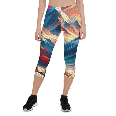 Moderne geometrische Alpen Kunst: Warmer Sonnenuntergangs Schein auf Schneegipfeln - Capri Leggings (All-Over Print) berge xxx yyy zzz XL