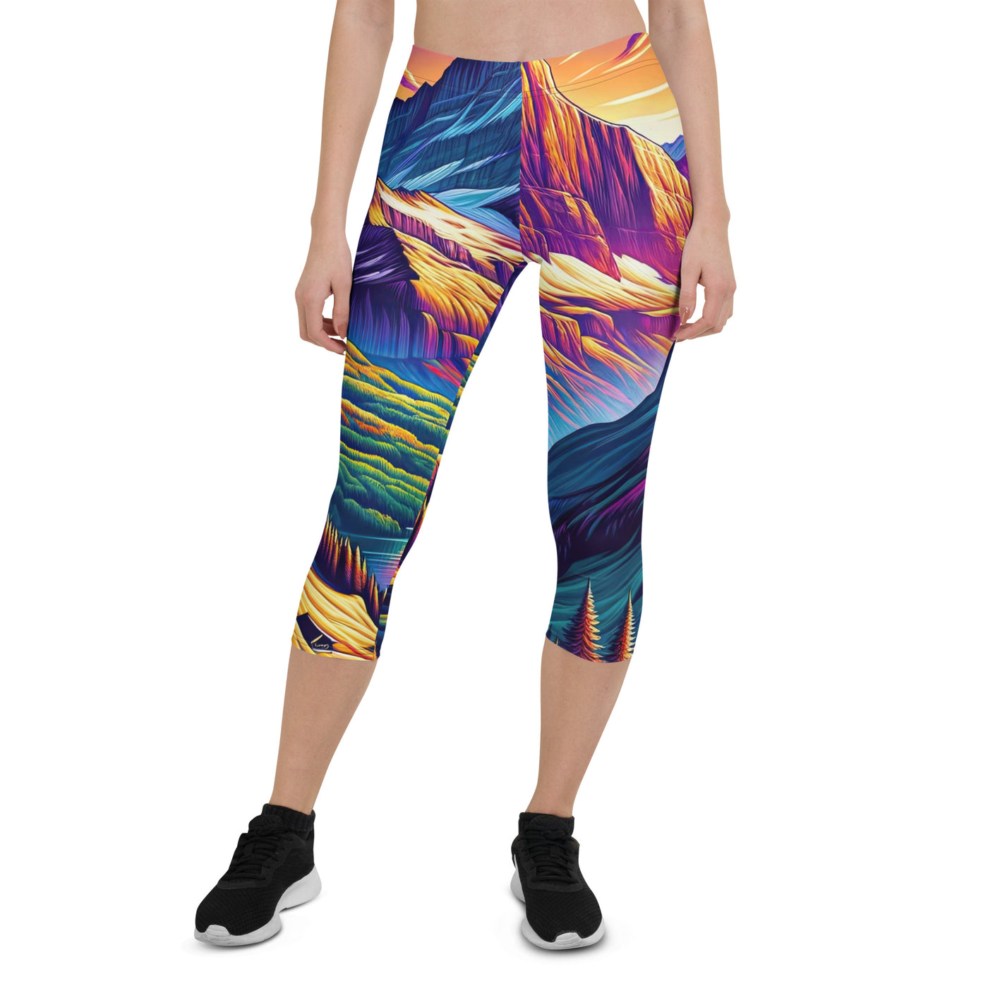 Bergpracht mit Schweizer Flagge: Farbenfrohe Illustration einer Berglandschaft - Capri Leggings (All-Over Print) berge xxx yyy zzz XL