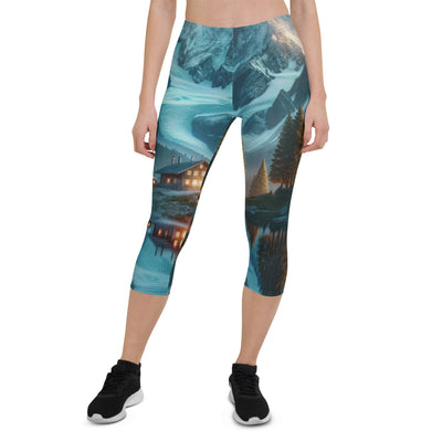 Stille Alpenmajestätik: Digitale Kunst mit Schnee und Bergsee-Spiegelung - Capri Leggings (All-Over Print) berge xxx yyy zzz XL