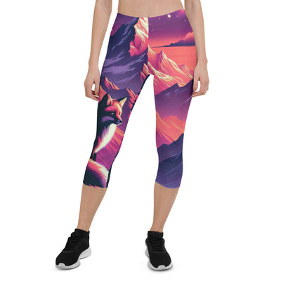 Fuchs im dramatischen Sonnenuntergang: Digitale Bergillustration in Abendfarben - Capri Leggings (All-Over Print) camping xxx yyy zzz XL