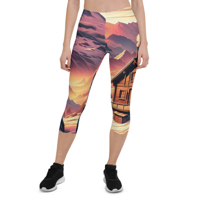 Berghütte im goldenen Sonnenuntergang: Digitale Alpenillustration - Capri Leggings (All-Over Print) berge xxx yyy zzz XL