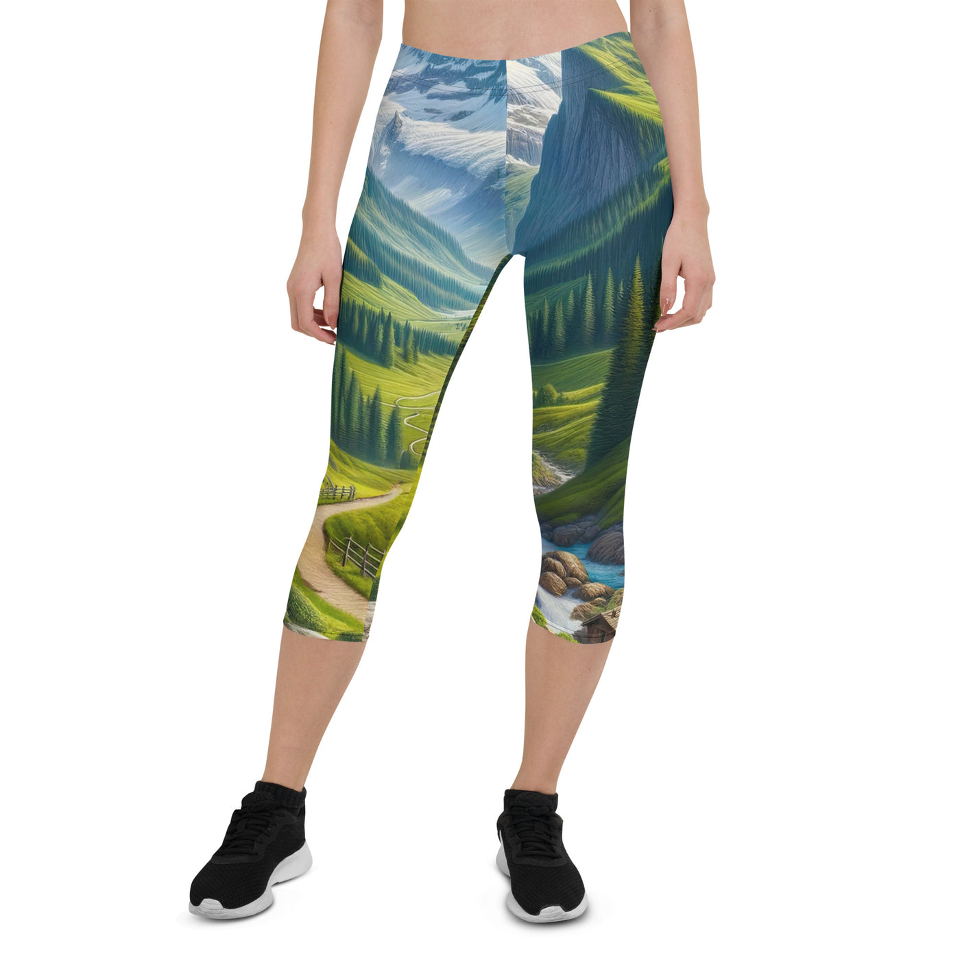 Wanderer in den Bergen und Wald: Digitale Malerei mit grünen kurvenreichen Pfaden - Capri Leggings (All-Over Print) wandern xxx yyy zzz XL