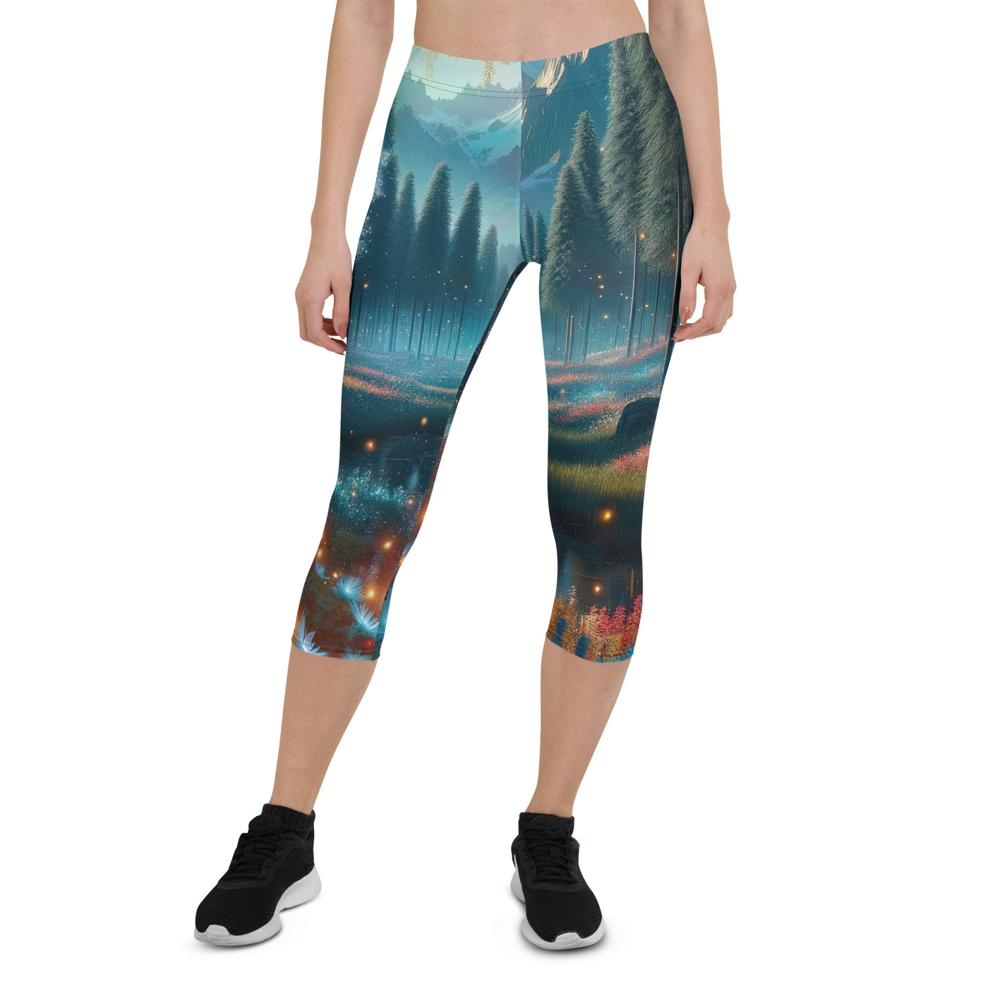 Ätherischer Alpenwald: Digitale Darstellung mit leuchtenden Bäumen und Blumen - Capri Leggings (All-Over Print) camping xxx yyy zzz XL