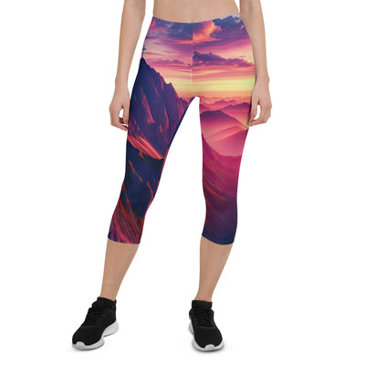 Dramatischer Alpen-Sonnenaufgang, Gipfelkreuz und warme Himmelsfarben - Capri Leggings (All-Over Print) berge xxx yyy zzz XL