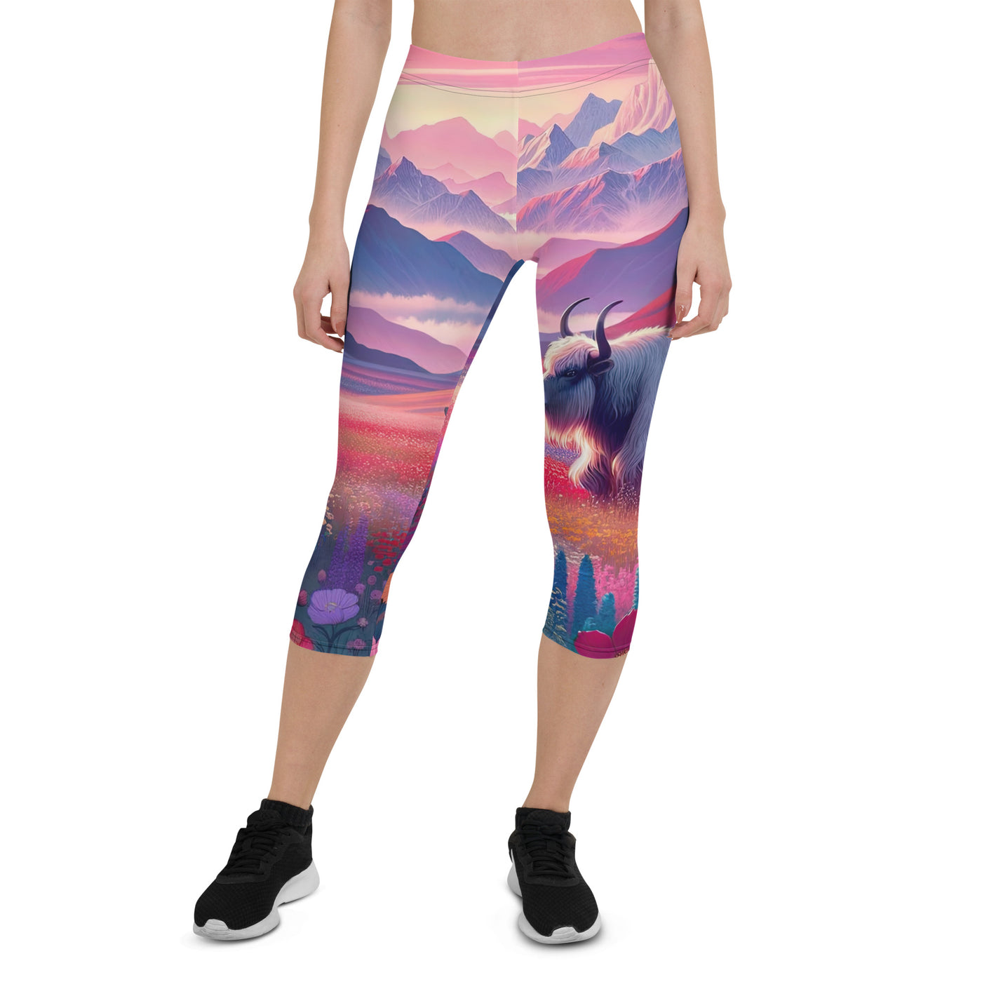 Verträumte Berg-Abenddämmerung mit Hochlandrind und blumigem Glanz - Capri Leggings (All-Over Print) berge xxx yyy zzz XL