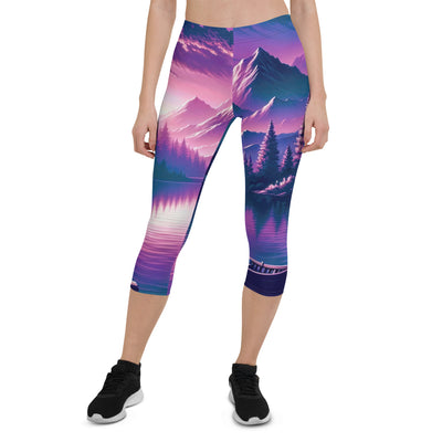 Magische Alpen-Dämmerung, rosa-lila Himmel und Bergsee mit Boot - Capri Leggings (All-Over Print) berge xxx yyy zzz XL