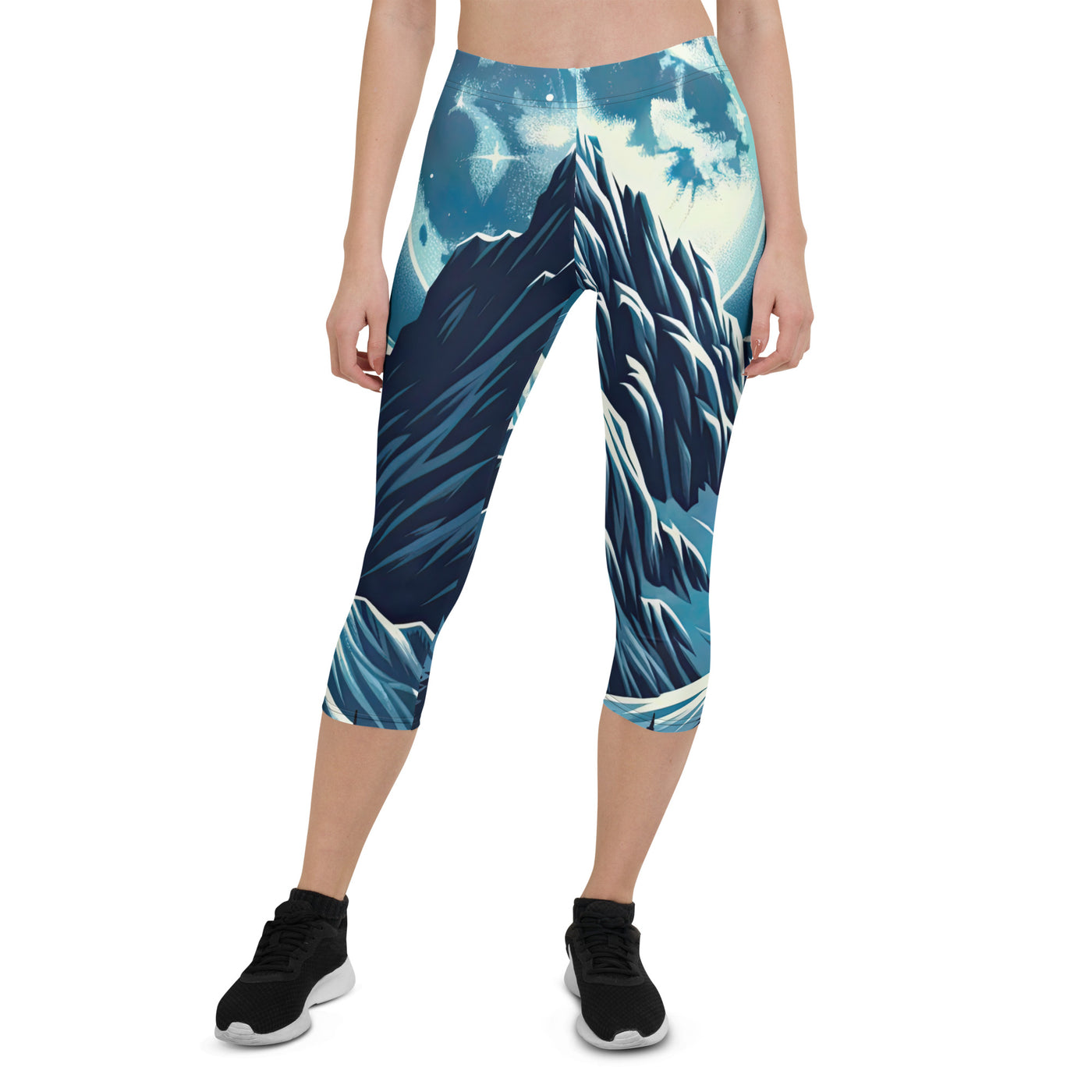 Mondnacht und Gipfelkreuz in den Alpen, glitzernde Schneegipfel - Capri Leggings (All-Over Print) berge xxx yyy zzz XL