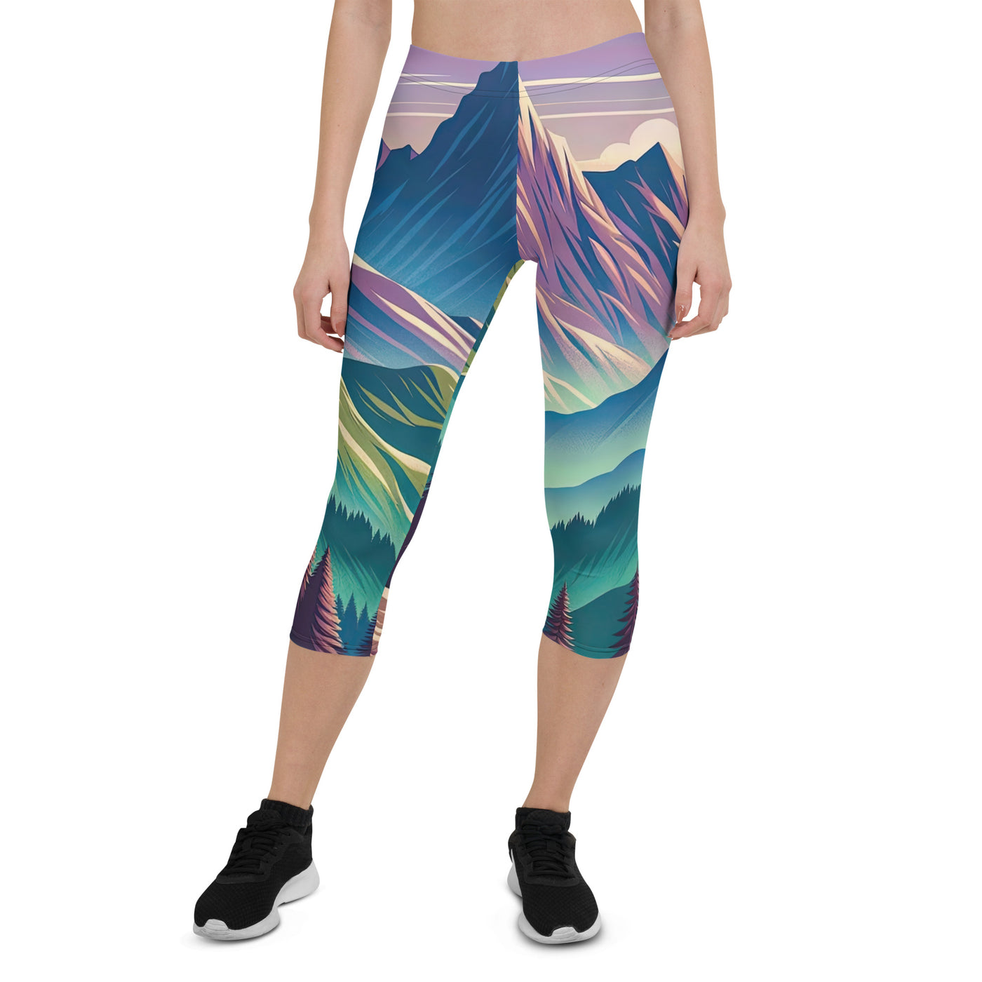 Harmonische Berglandschaft mit Schweizer Flagge auf Gipfel - Capri Leggings (All-Over Print) berge xxx yyy zzz XL