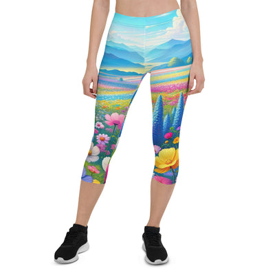 Weitläufiges Blumenfeld unter himmelblauem Himmel, leuchtende Flora - Capri Leggings (All-Over Print) camping xxx yyy zzz XL