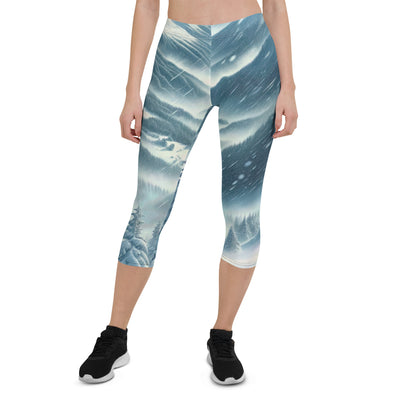 Alpine Wildnis im Wintersturm mit Skifahrer, verschneite Landschaft - Capri Leggings (All-Over Print) klettern ski xxx yyy zzz XL