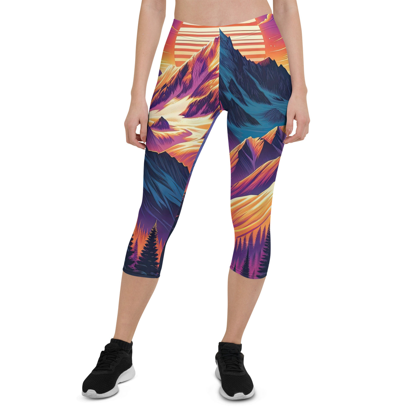 Lebendiger Alpen-Sonnenuntergang, schneebedeckte Gipfel in warmen Tönen - Capri Leggings (All-Over Print) berge xxx yyy zzz XL