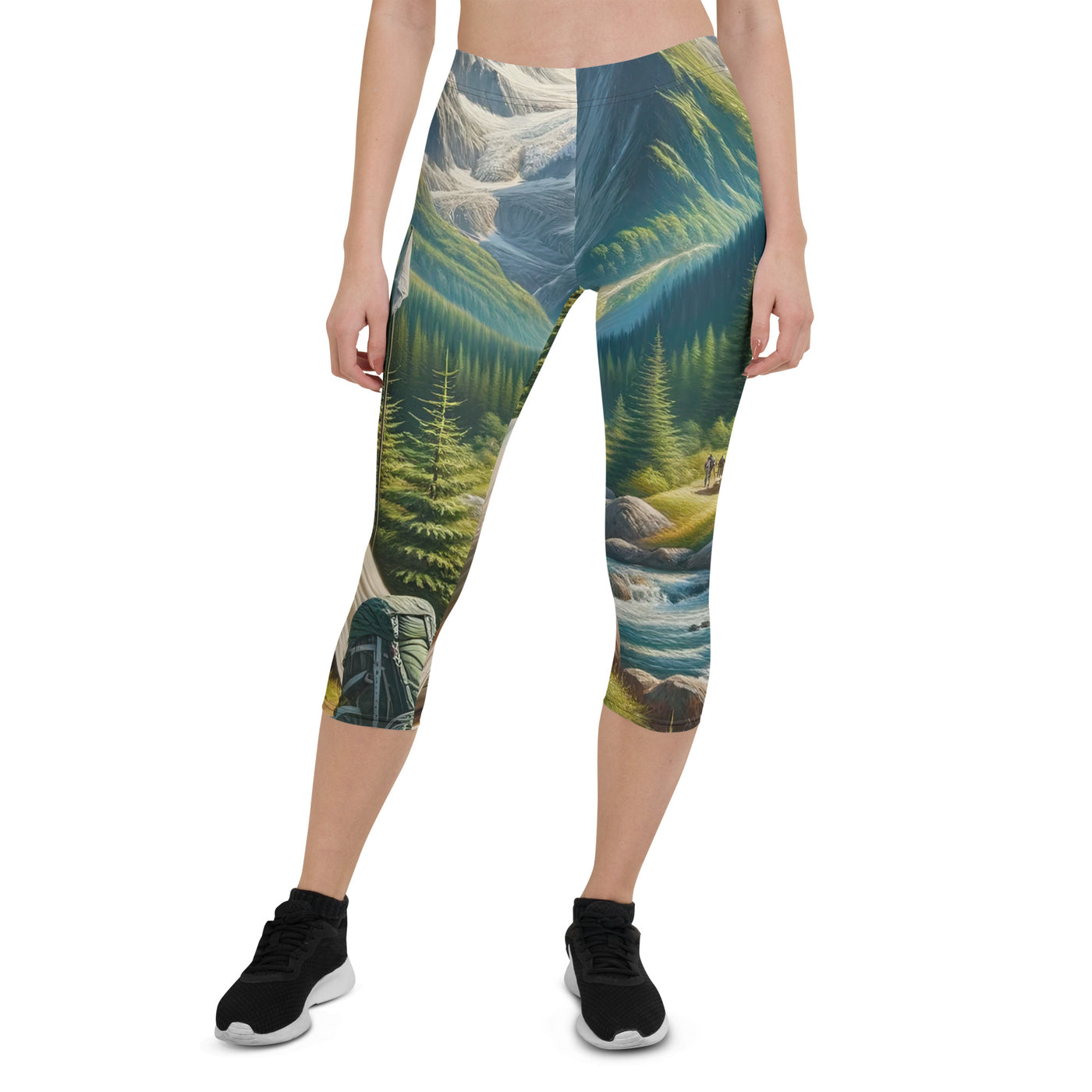 Ölgemälde der Alpensommerlandschaft mit Zelt, Gipfeln, Wäldern und Bächen - Capri Leggings (All-Over Print) camping xxx yyy zzz XL