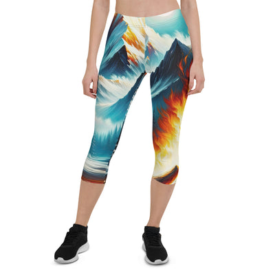 Ölgemälde von Feuer und Eis: Lagerfeuer und Alpen im Kontrast, warme Flammen - Capri Leggings (All-Over Print) camping xxx yyy zzz XL